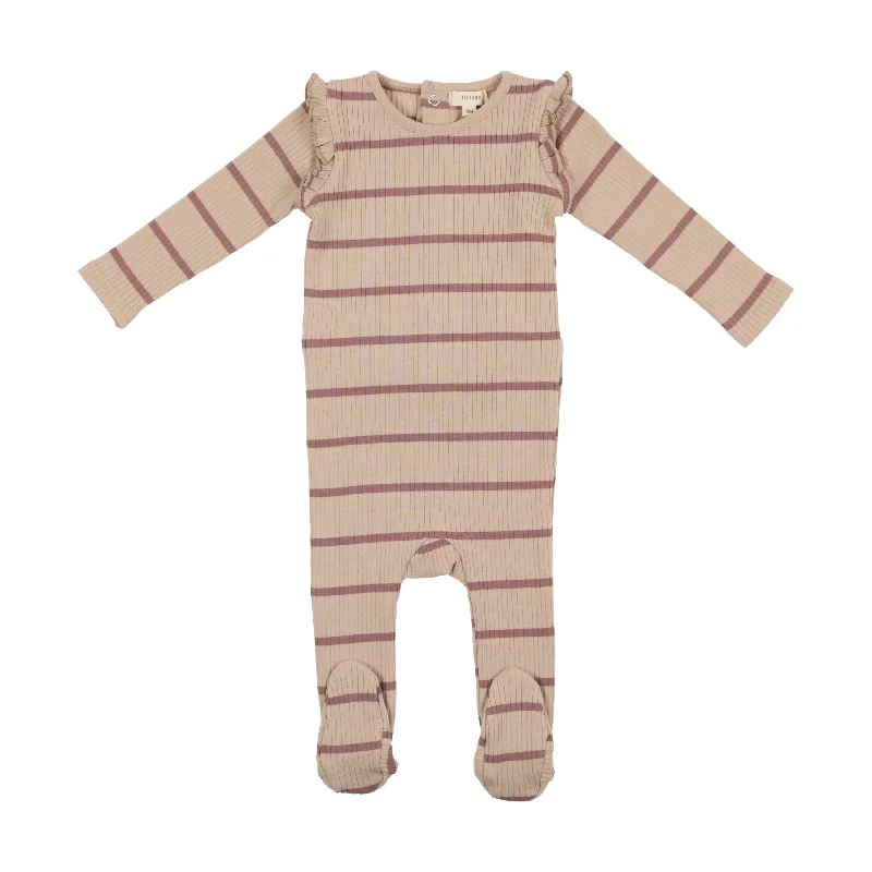 Lil Legs Ruffle Ribbed Footie - Berry Stripe