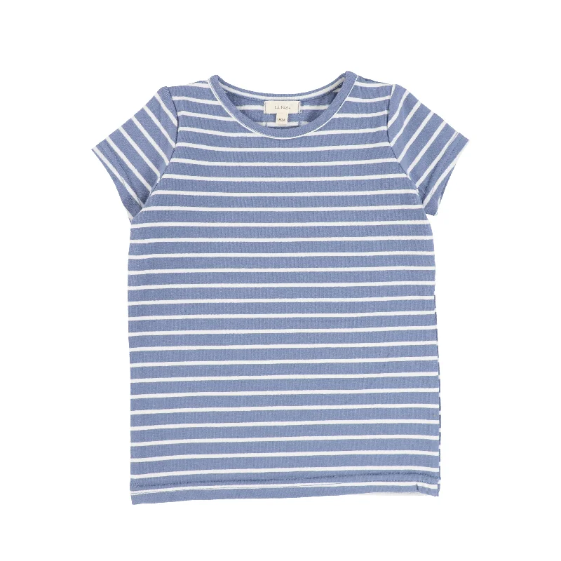 Lil Legs Striped Girls Fitted Tee Short Sleeve - Blue Base