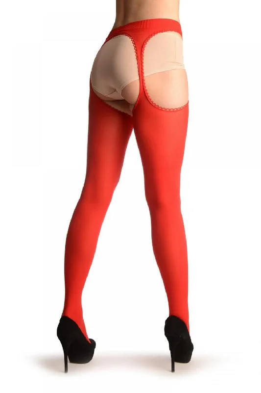 Red Opaque With Attached Suspender Belt