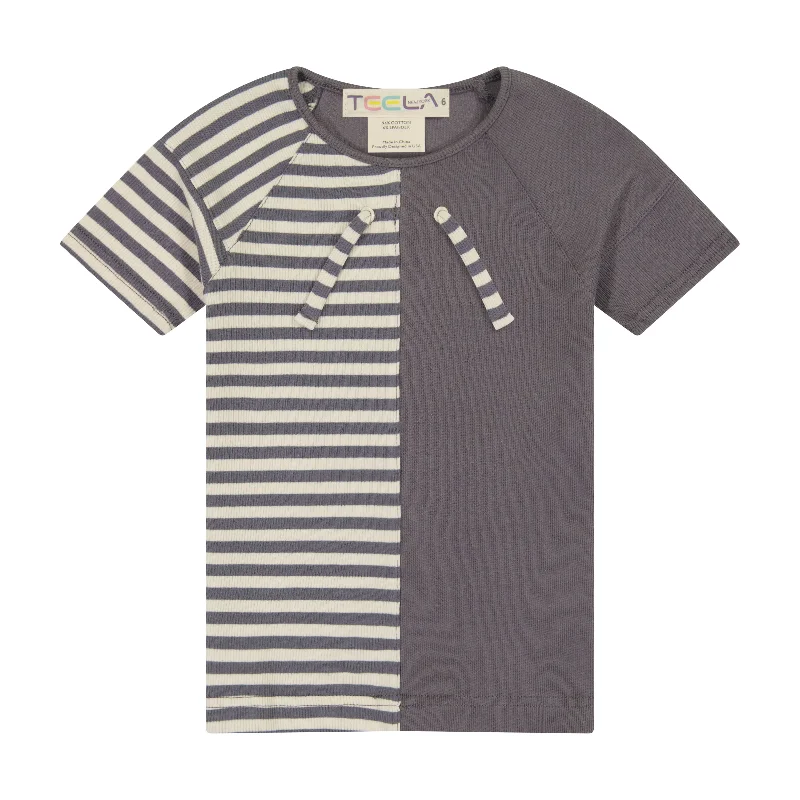 Teela Rib Stripe Girl's Top - Gray